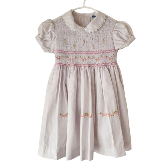 Vintage Other - Vintage Nanette Girls Formal Easter Dress Smocked Embroidered Pink Purple 2T